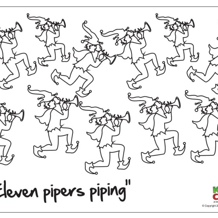 12 days of Xmas colouring pages - eleven pipers piping