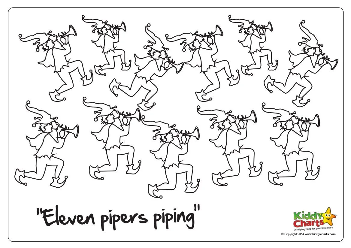 12 days of Xmas colouring pages - eleven pipers piping
