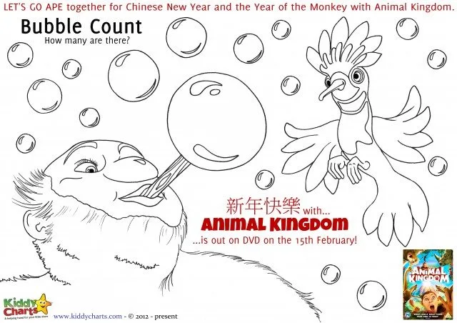 This is a charming activity from the Animal Kingdom DvD - count the bubbles and colour it all in!