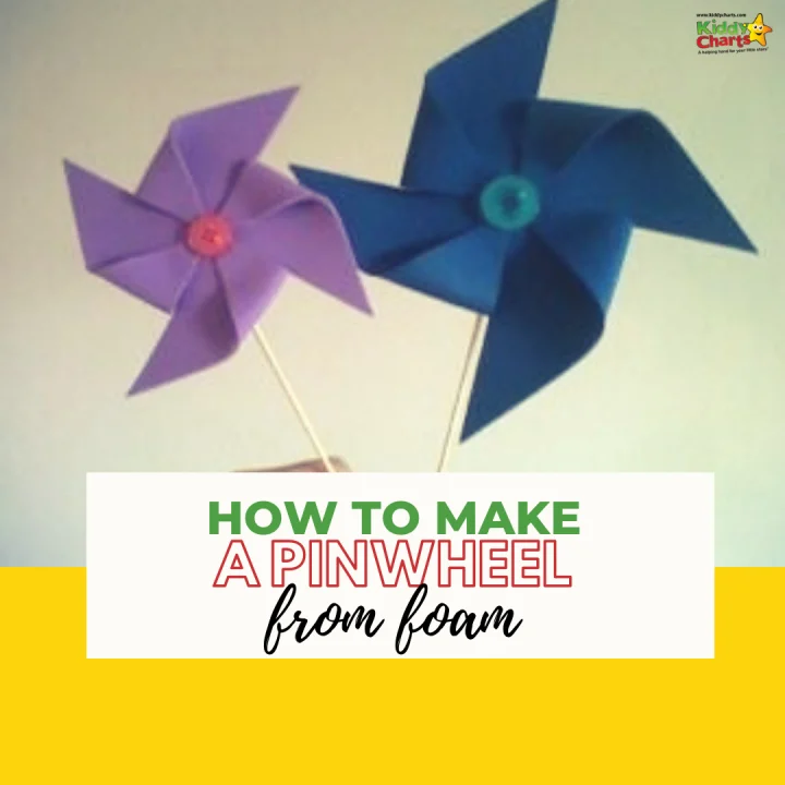 A colorful pinwheel crafted from origami paper and construction paper is spinning in the wind.