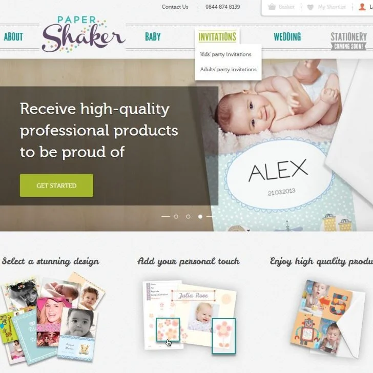 Invitation cards: PaperShaker homepage