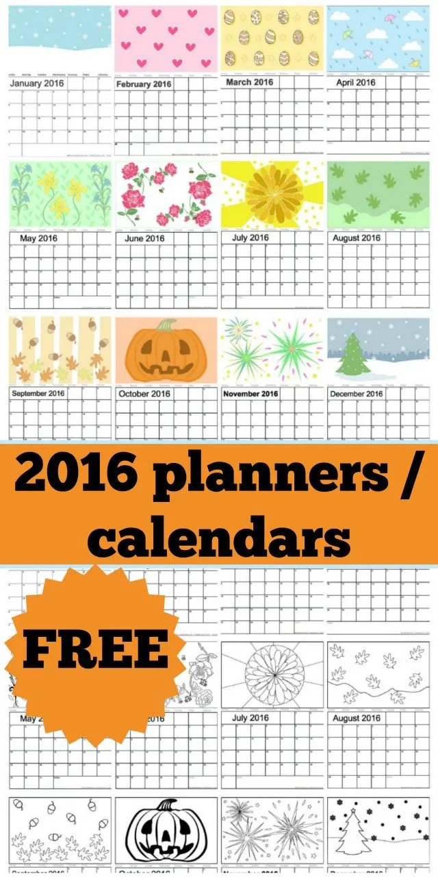 Are you looking for a 2016 calendar, or trying to get a 2016 planner. We have a lovely free one for you to print, where the kids can either colour in the designs, or you can print them out and hang them on the wall of your study. We have everything from flowers, to pumpkins decorating the 2016 calendar; something for you all. Get organised in 2016 for free!