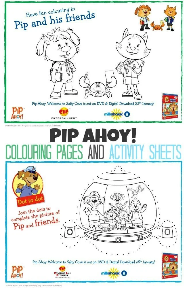 Pip Ahoy Colouring pages and Activity Sheets For Kids