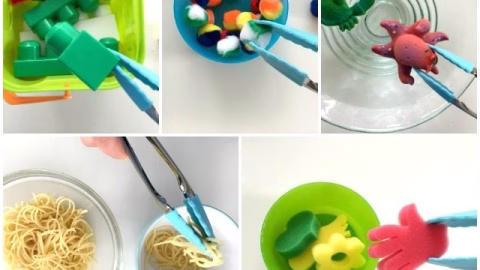 Five activities using kitchen tongs to promote fine motor skills
