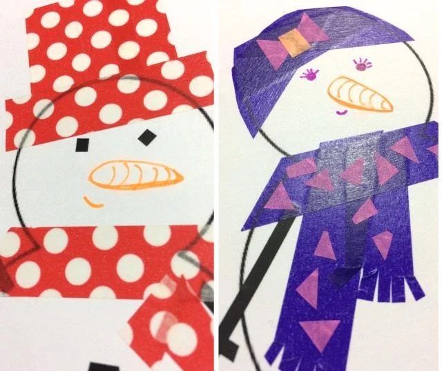 Washi Tape Craft for Kids Snowman Scarves