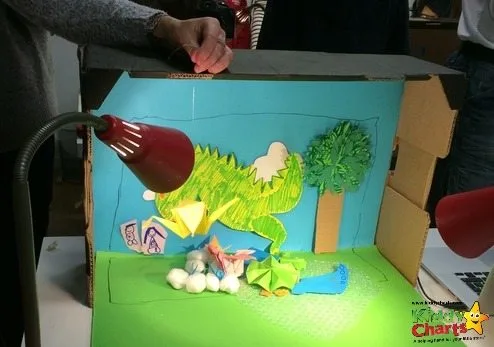 A homemade stop animation set - all it takes is a shallow cardboard box and a few bits of card!