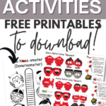 This image is offering free printables to download for Red Nose Day activities, including Comic Relief Cake Toppers and a Donateometer.