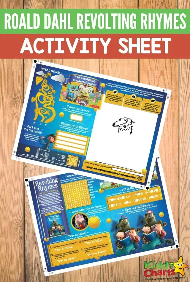 Roald Dahl Revolting Rhymes activity sheet for kids