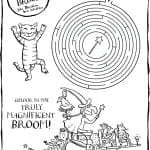 In this image, a cat is navigating a maze in order to find a wand, with the help of characters from the book, The Gruffalo's Child.