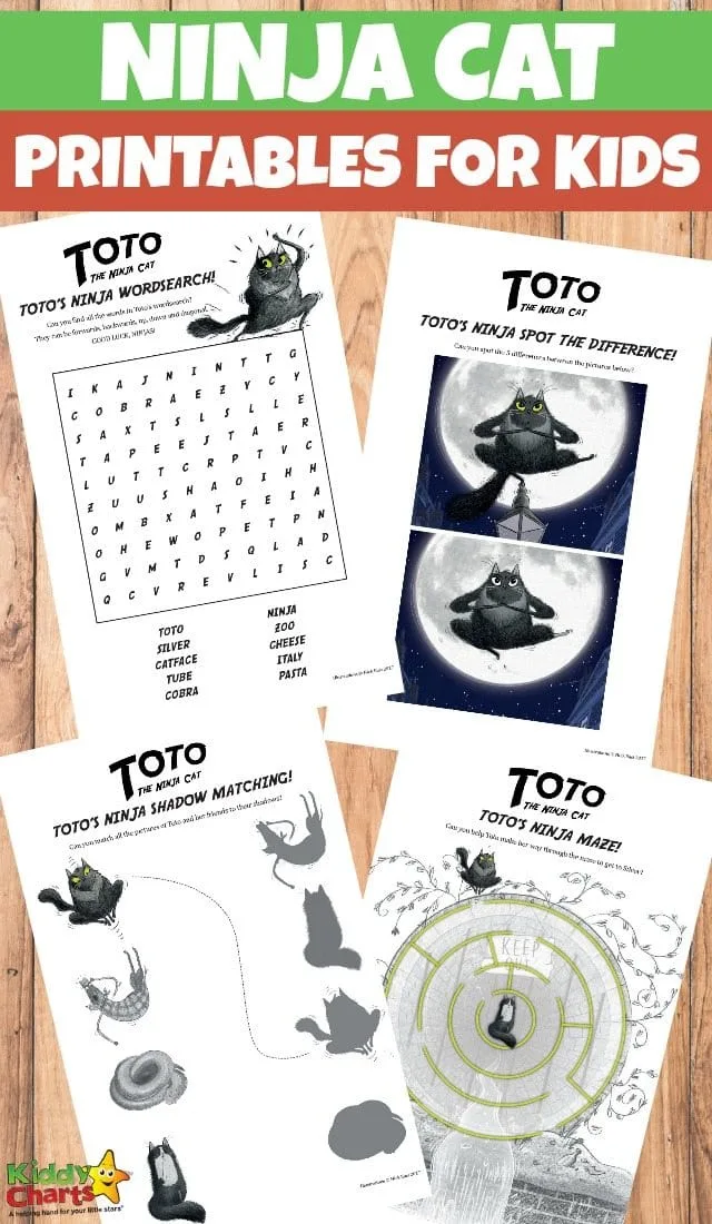 Ninja cat printables for kids. #freeprintablesforkids #printableactivitiesforkids #printables