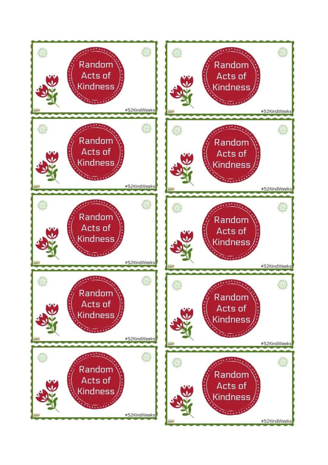 Random Act of Kindness cards for you to hand out as and when - share them so people know what you are doing, or write a lovely message on them for people to find. #52KindWeeks #BeKind #BeKind2017