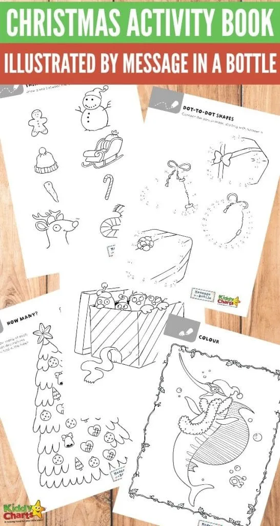 Christmas activity book illustrated by Message in a Bottle #KiddyChartsAdvent #freeprintablesforkids
