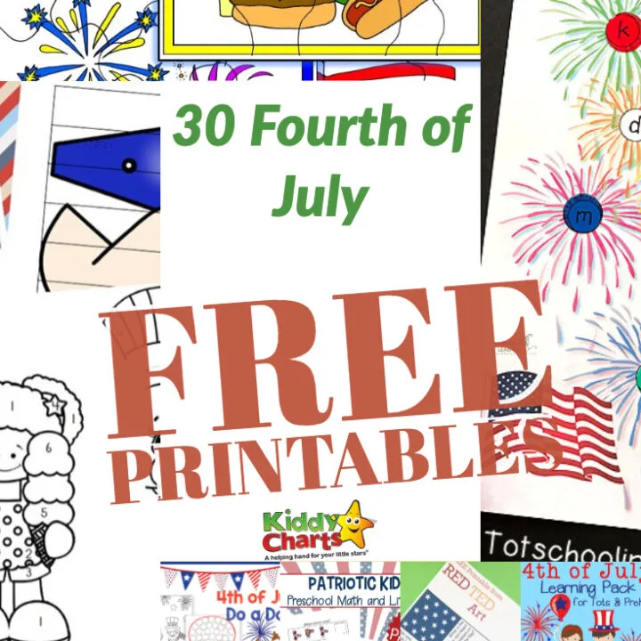 This image is offering free printables related to the Fourth of July holiday, such as patriotic art, math and literacy activities, and other activities for toddlers and preschoolers.