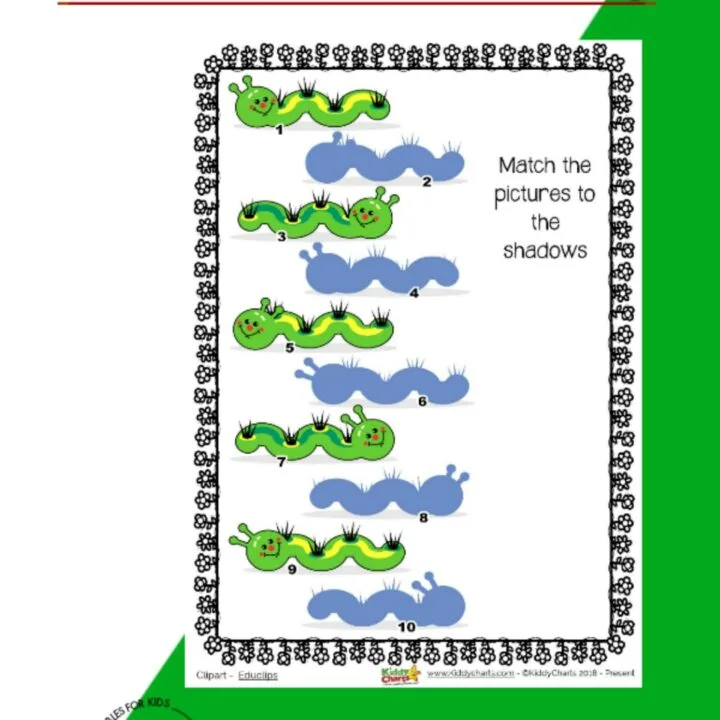 Summer matching game for the kids - can they match the shawdow-y caterpillars? Aren't they cute?!? #summer #printables #kids #maths
