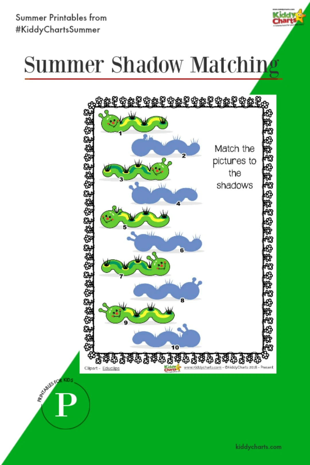 Summer matching game for the kids - can they match the shawdow-y caterpillars? Aren't they cute?!? #summer #printables #kids #maths