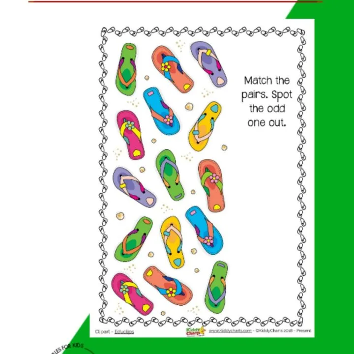 We love a flip flop - but can you find the odd one out in our summer activity - loads more on the site too! #summer #kids #activities #printables