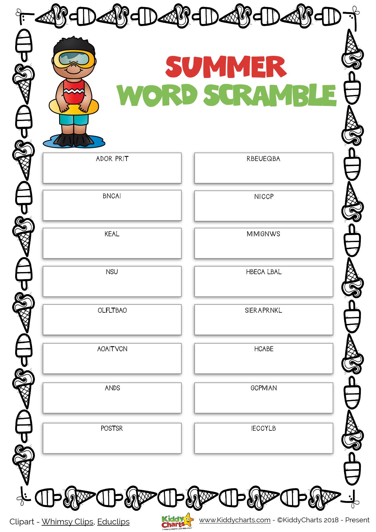 It is a summer word scramble for everyone today - why not check this out alongside all the other summer activities we have on the site for the kids? #summer #kids #activities #printables