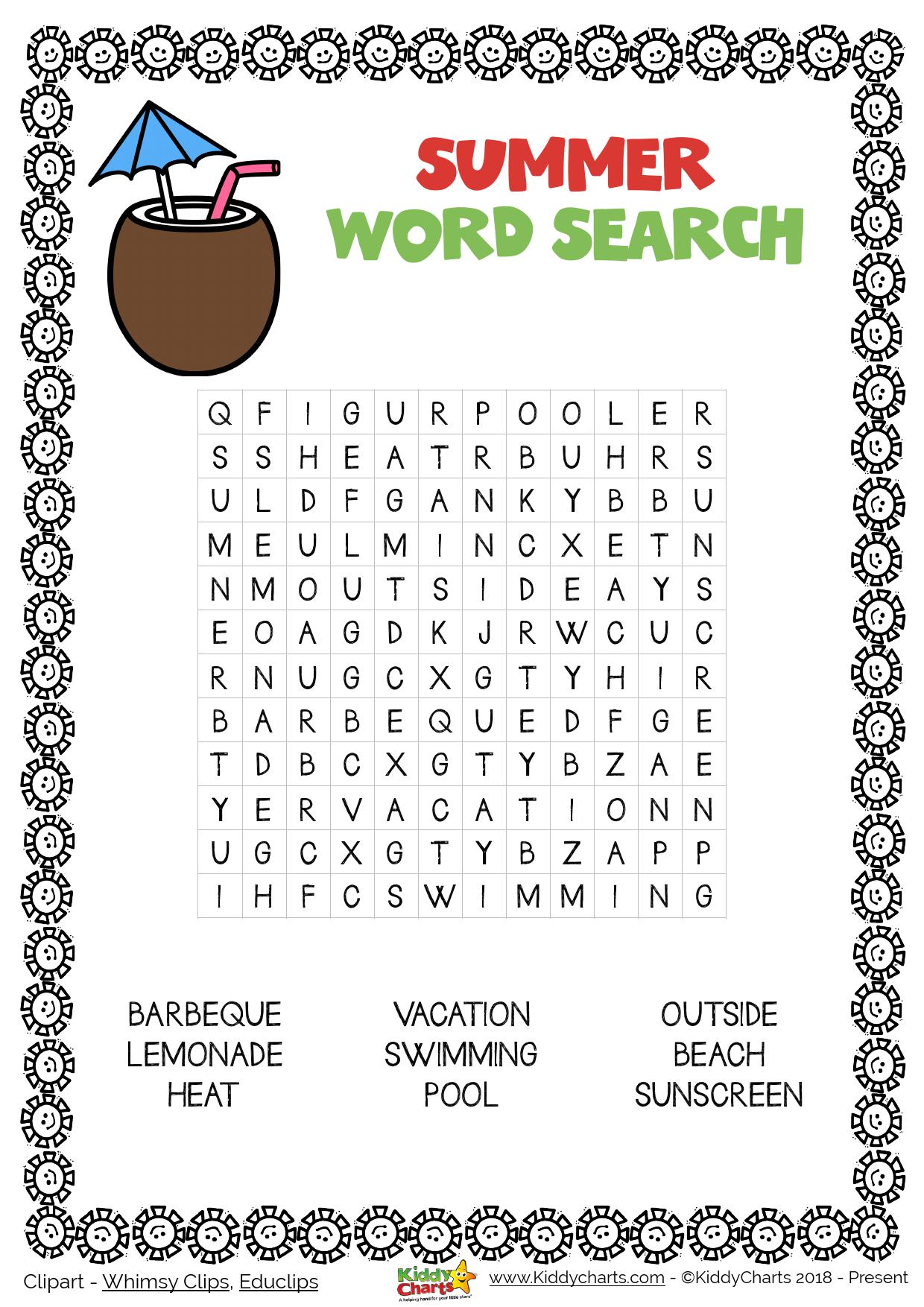 A summer wordsearch for the kids to try out - alongside all our other activities for the summer. Why not check them out on the site? #printables #kids #summer