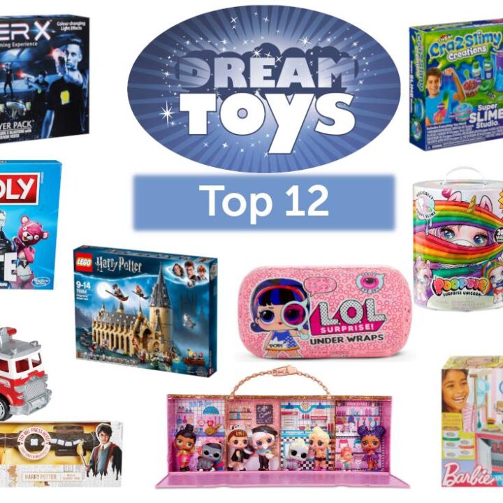 This image is displaying a variety of toys and games, such as LaserX, Reak Cra2, Slime Boxer, Monopoly, Untamed Fortnite, Lego Harry Potter, LOL Surprise, and Harry Potter Barbie.