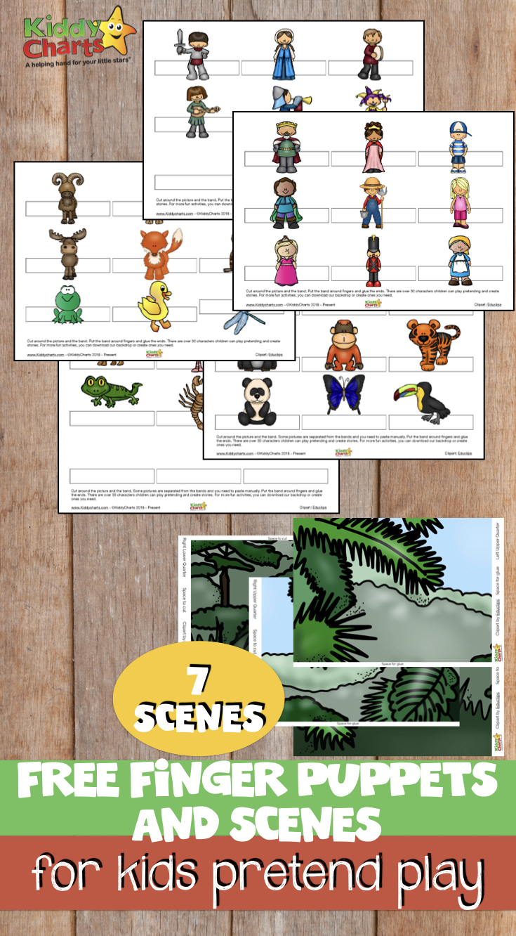 We've got some amazing FREE finger puppets for pretend play or imaginative play with your kids. Including backgrounds for them to use them with. A wonderful way to keep the kids entertained. Download them NOW! #kidsactivities #puppets #pretendplay