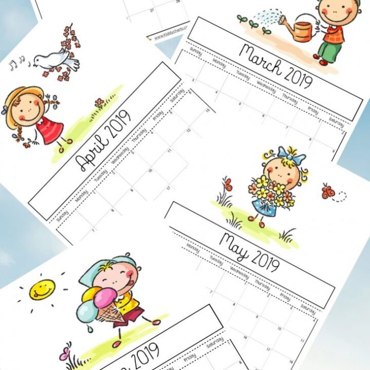2019 calendar printable - lots of lovely pictures for the kids, that suit every season in the year, and give some ideas for what you might want to get up to with the kids every month too. #printables #2019calendar #kidsprintables