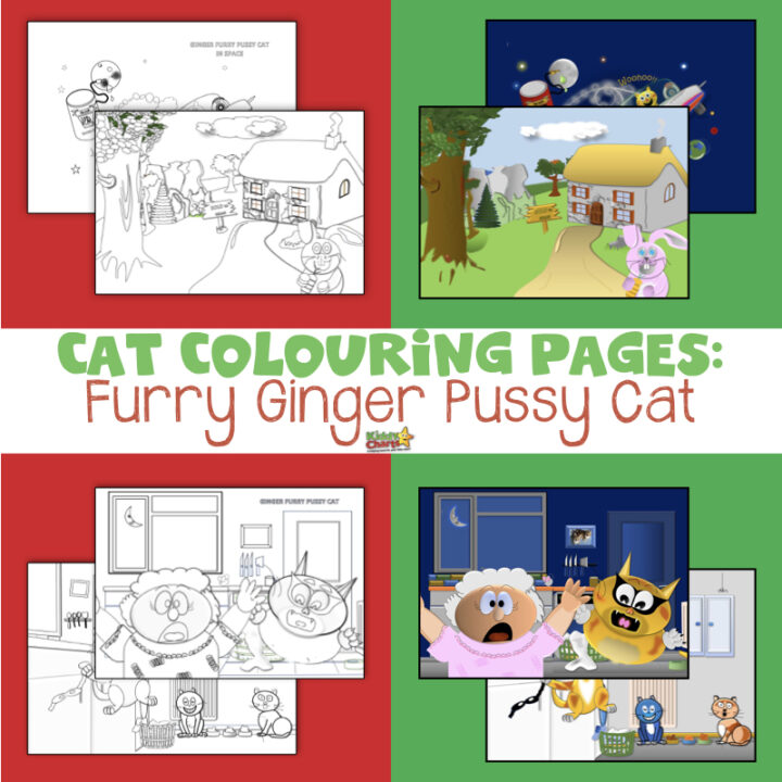 A person is coloring a picture of a ginger furry pussy cat on page 77 of a coloring book.