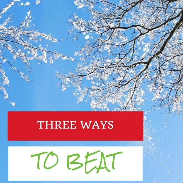 The image shows three different activities to help people beat the winter blues, such as playing board games, going for a walk, and having a hot drink.