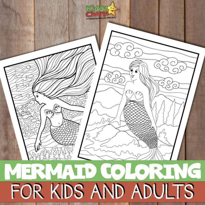 The image is of a coloring page featuring a mermaid, providing a fun activity for both kids and adults.