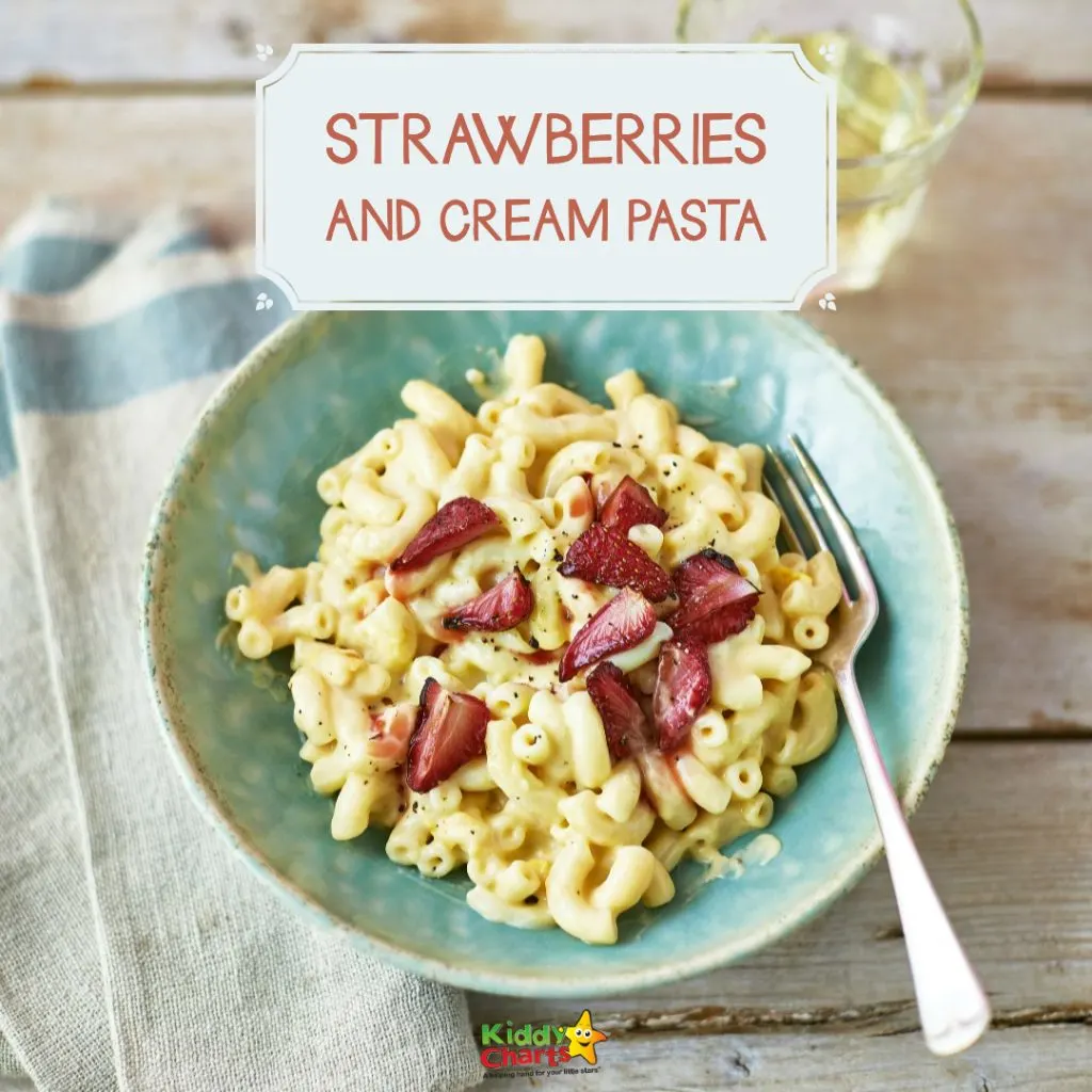 A simply gorgeous recipe for Stawberries and cream pasta which will help you to Get your kids to eat anything - why not take a look! #strawberries #kidsfood #pasta #recipes #cookingforkids #kids #kidsrecipes