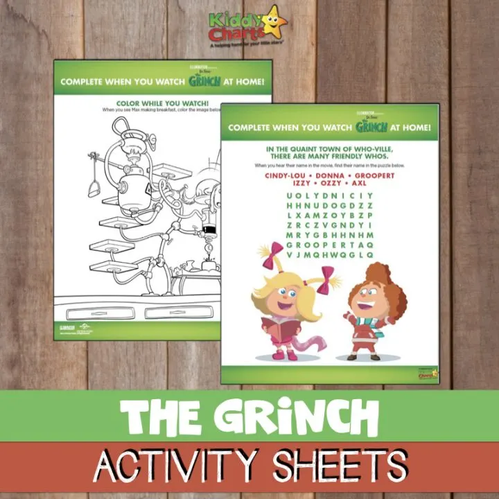 This image is providing activity sheets for children to complete while watching the movie 