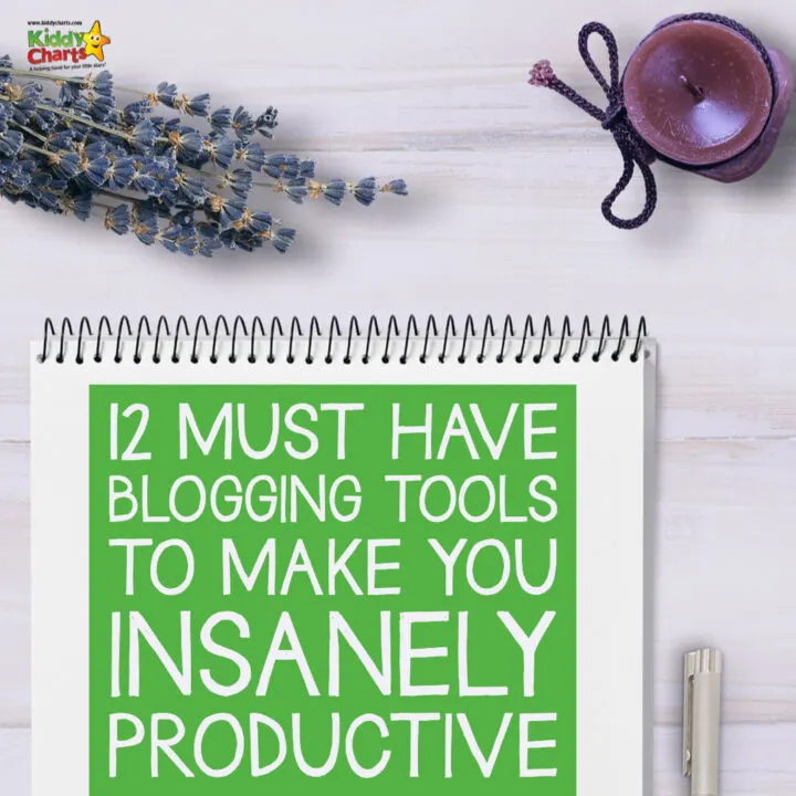 The image is showing a list of 12 must-have blogging tools to help make a person more productive.