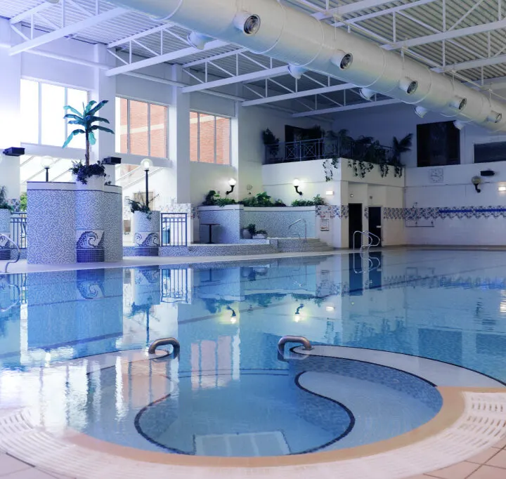 The large indoor swimming pool is open for use.