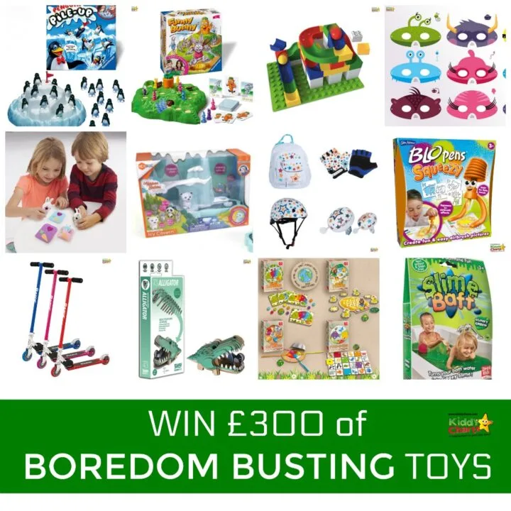 In this image, people are being encouraged to enter a competition to win £300 worth of toys to help fight boredom.