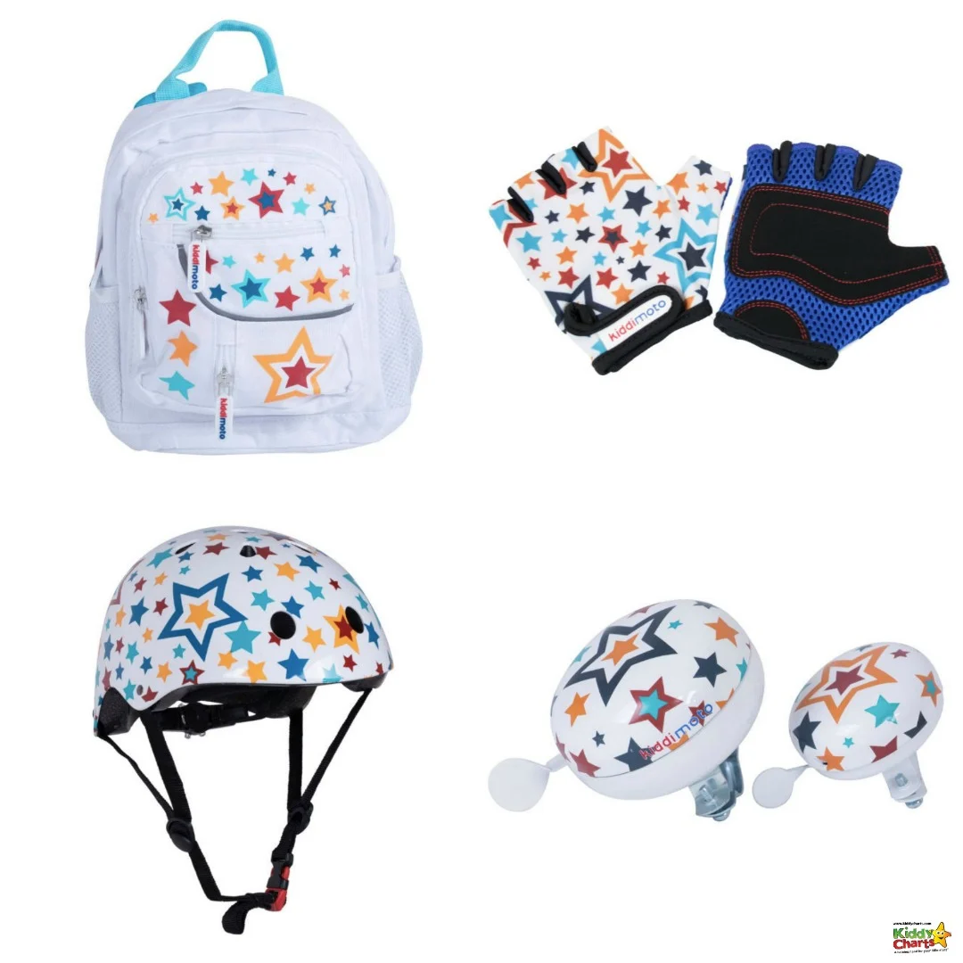 Kiddimoto backpack, gloves, helmet and bell - boredom busters gift guide