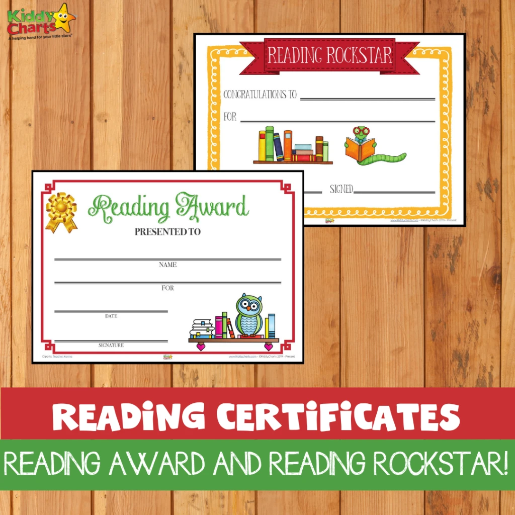 Reading certificates reading award and reading rockstar for kids and parents
