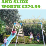 A person is being offered the chance to purchase a double swing and slide set worth £374.99 from the website www.kiddycharts.com.