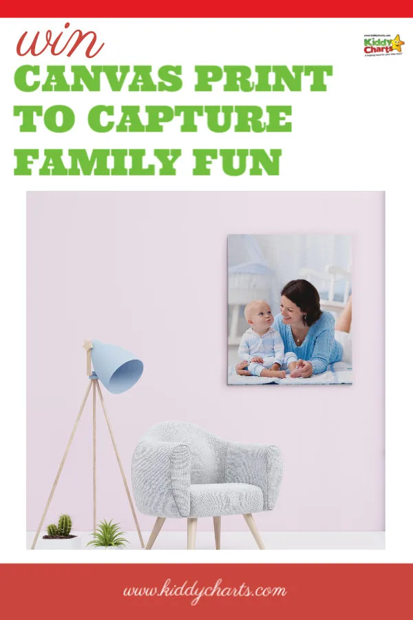 Canvas print in a lounge with a light and a chair showing a mum with her baby.