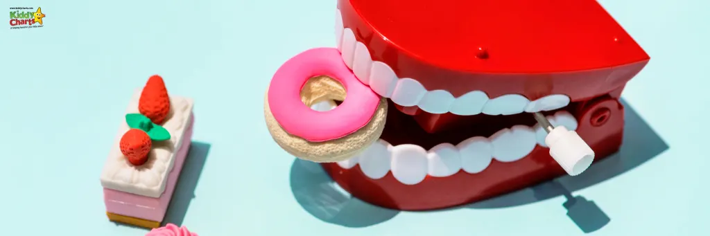 Wind up teeth toy, eating rubbers shaped like cakes.