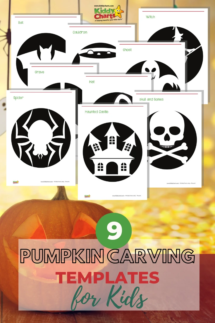 Pumpkin on a table. Includes images of all templates for pumpkin carving too.