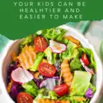 This image is providing five ways to make lunch boxes for kids healthier and easier to make, with a link to a full list of ideas.