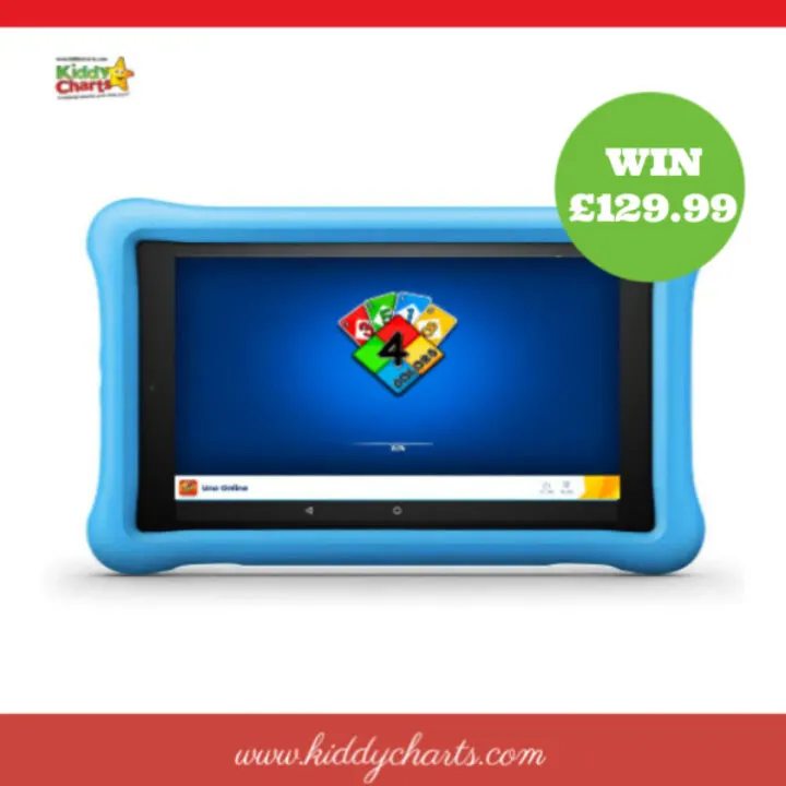 The image is promoting a competition to win £129.99 from the website Kiddy Charts.