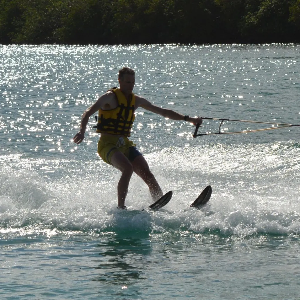 Shandrani resort review: my husband water-skiing!
