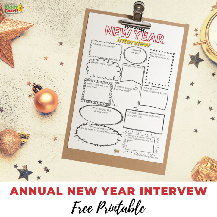 This image contains a list of questions for a New Year's interview, which can be printed out for free.