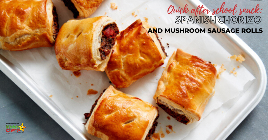 This Spanish chorizo and mushroom sausage rolls will help give your kids the perfect after school snack to enjoy after going hours without food since lunchtime.