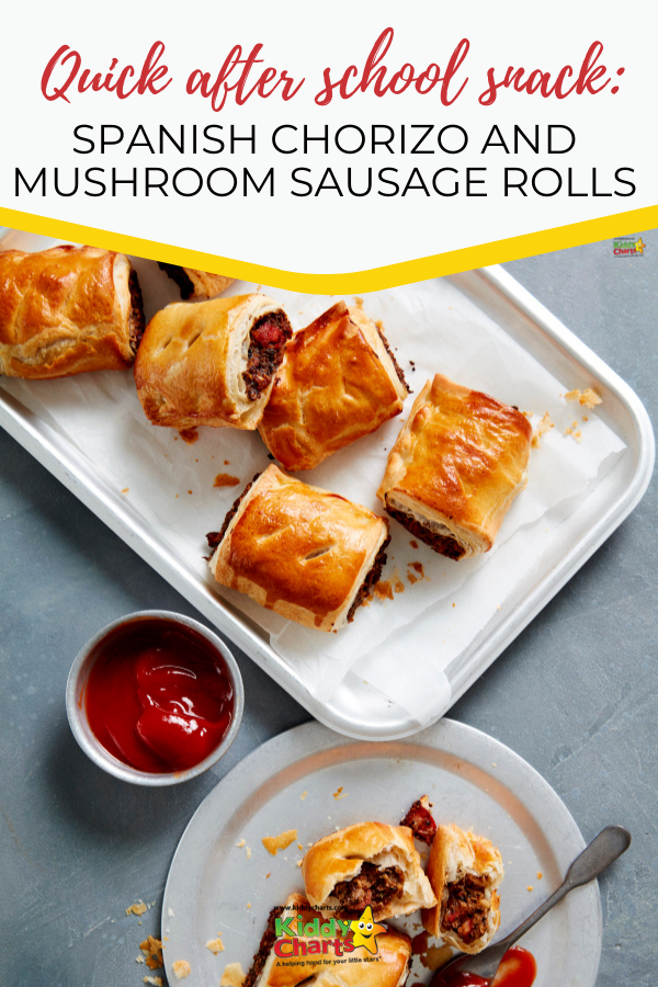 This Spanish chorizo and mushroom sausage rolls will help give your kids the perfect after school snack to enjoy after going hours without food since lunchtime.