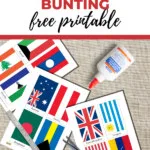 The image is displaying flags from various countries around the world, with instructions on how to print and assemble them into a bunting.