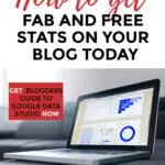 This image is advertising Kiddy Charts' free guide to using Google Data Studio to get statistics for a blog.