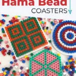 This image is providing instructions on how to make Hama Bead coasters.