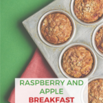 A baker is carefully following a recipe to create delicious raspberry and apple breakfast muffins in an indoor kitchen.