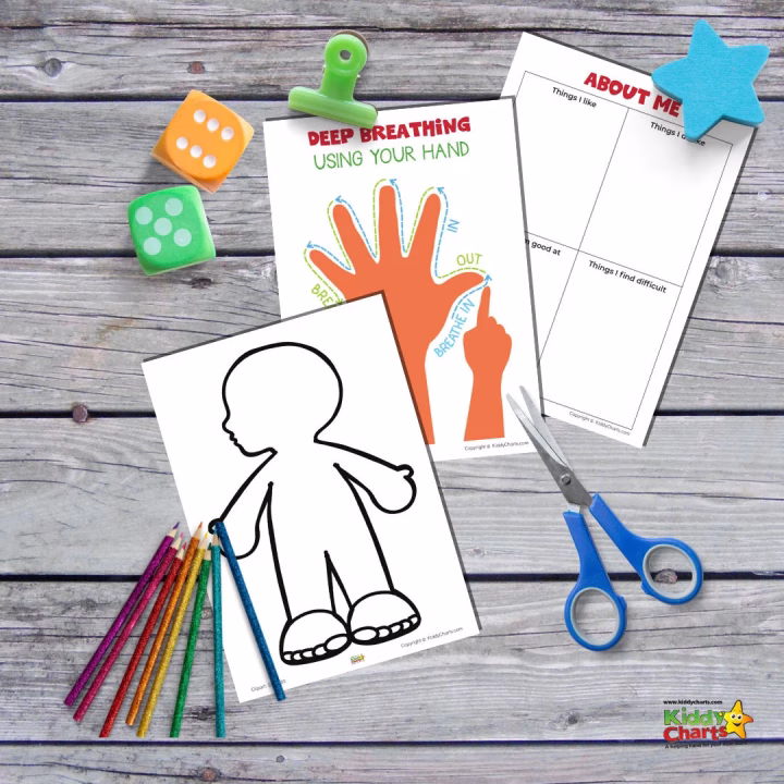 A child is actively creating a craft project with scissors, a drawing tool, and handwritten text, showcasing their artistic talents.